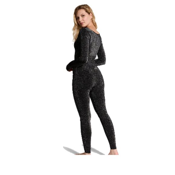 Victoria Secret Dressy Onesie W Bralette Black Silver Bling Thick Stretch NWT - Picture 2 of 5